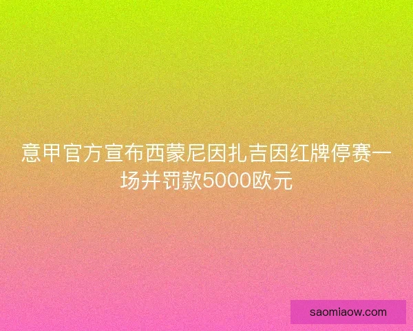 意甲官方宣布西蒙尼因扎吉因红牌停赛一场并罚款5000欧元 意甲官方宣布西蒙尼因扎吉因红牌停赛一场并罚款5000欧元